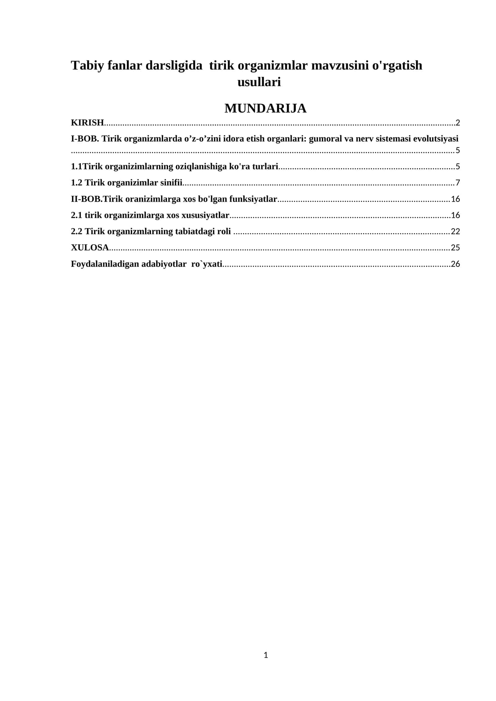 Tirik organizmlar mavzusini o'rgatish usullari
