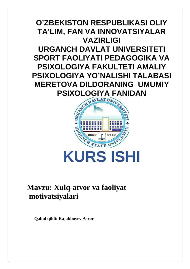 Amaliy Psixologiya Kurs Ishi