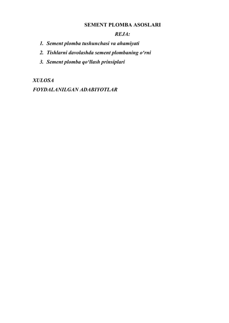 SEMENT PLOMBA ASOSLARI