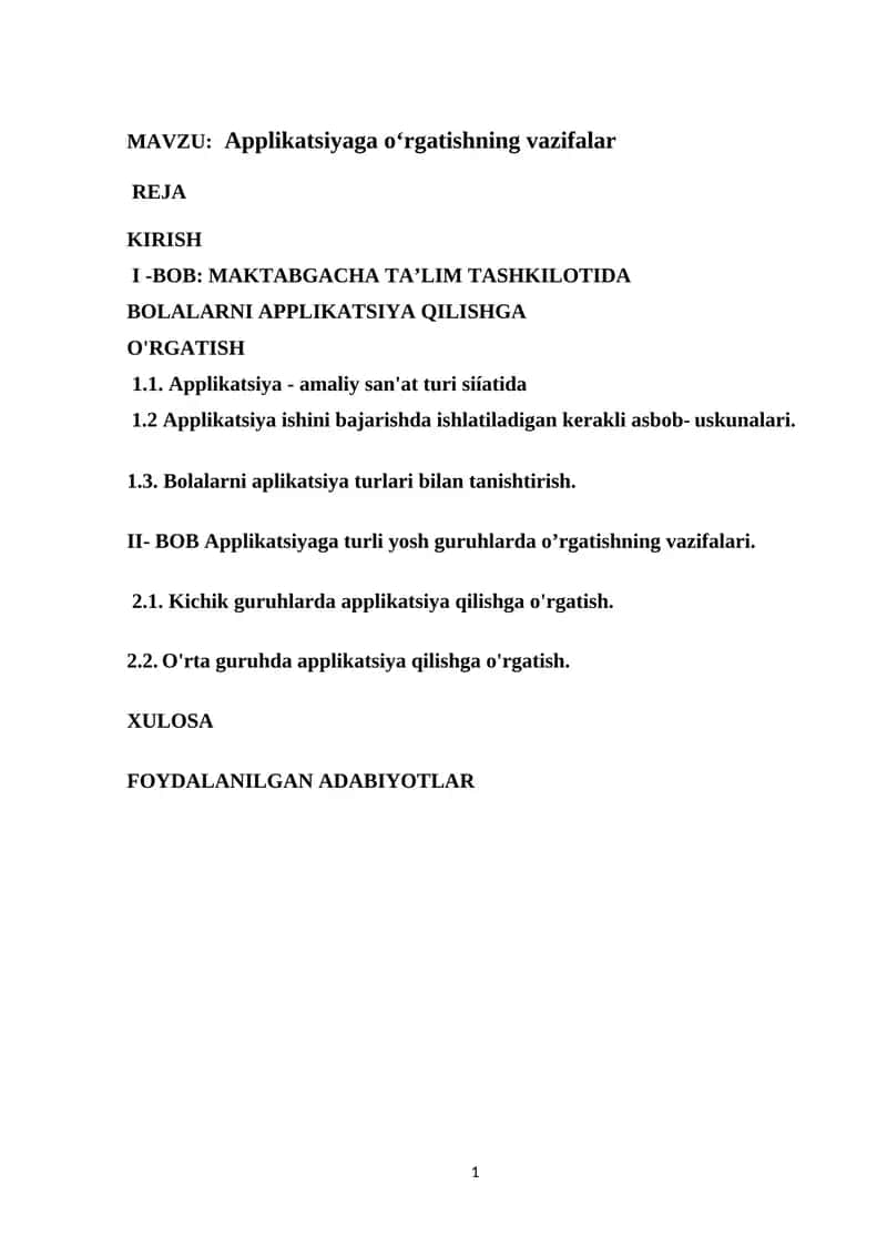 Applikatsiyaga oʻrgatishning vazifalar