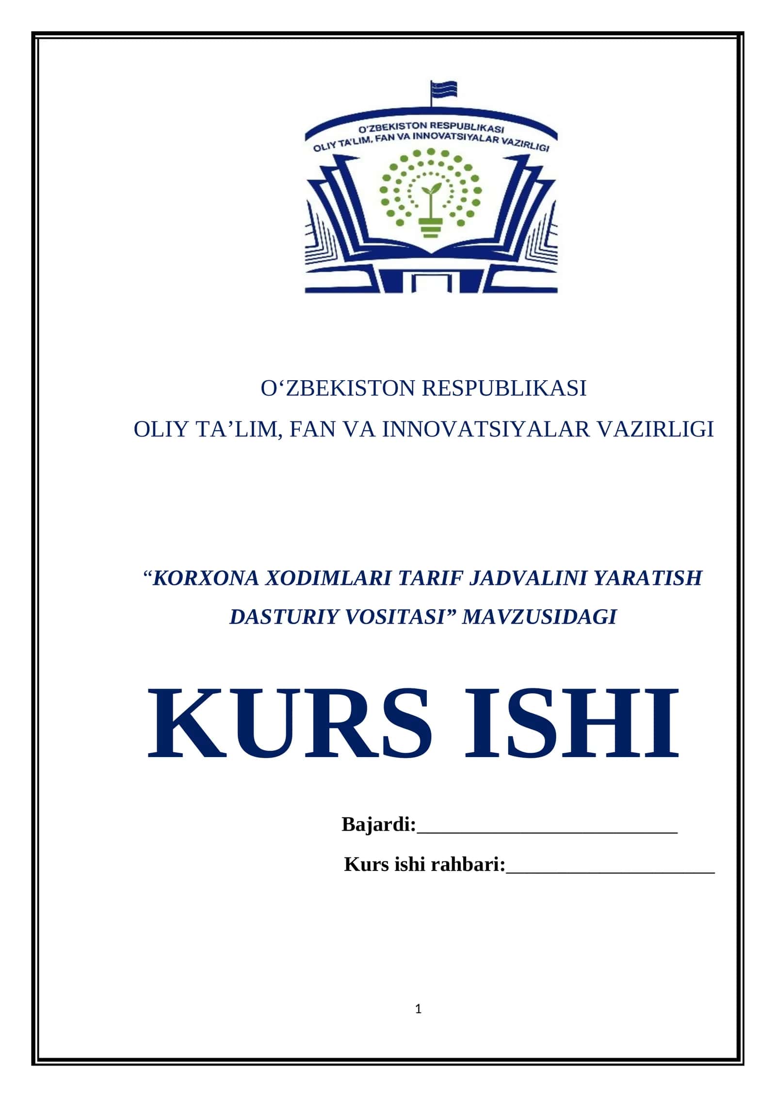 KORXONA XODIMLARI TARIF JADVALINI YARATISH DASTURIY VOSITASI