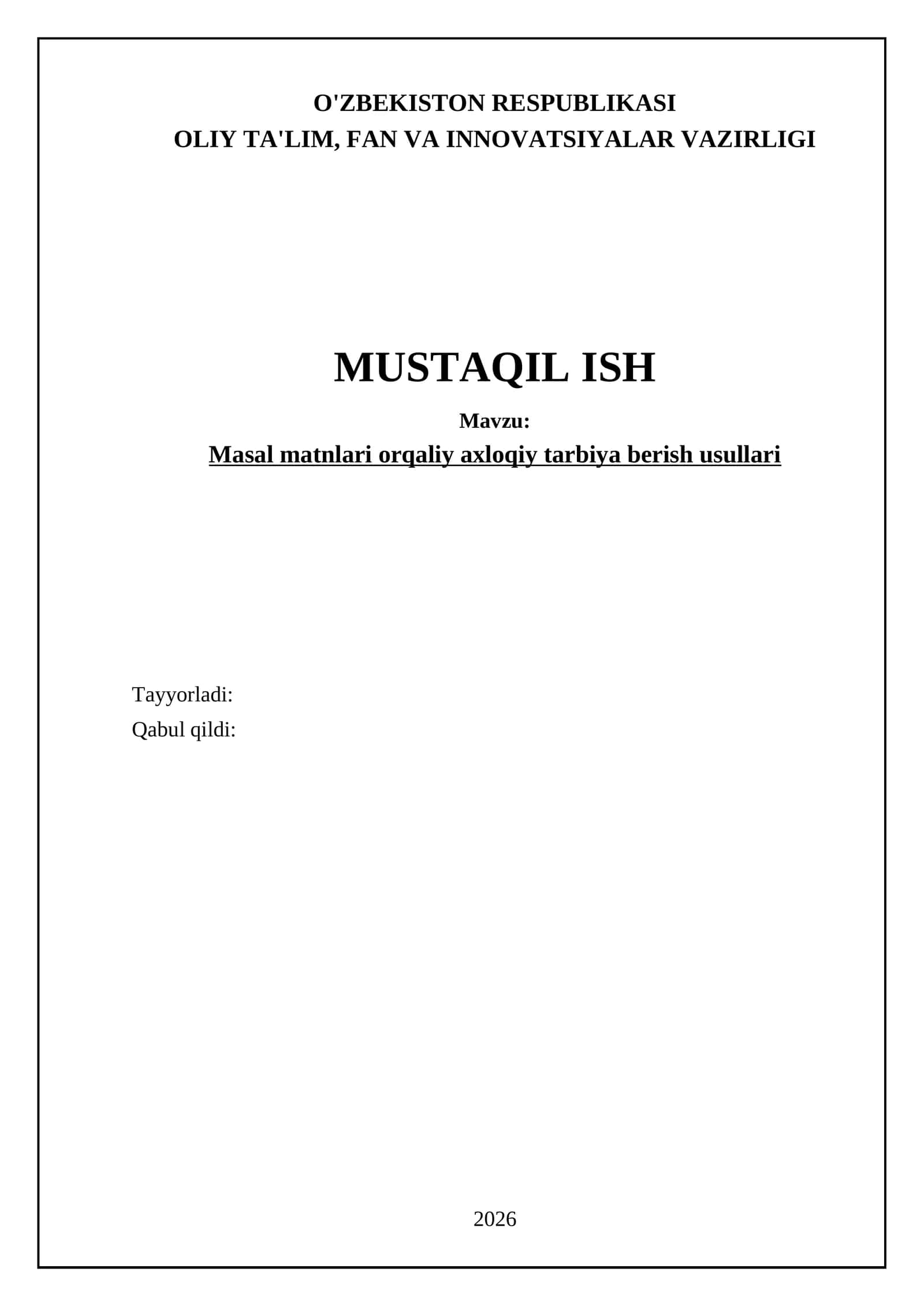 Masal matnlari orqaliy axloqiy tarbiya berish usullari