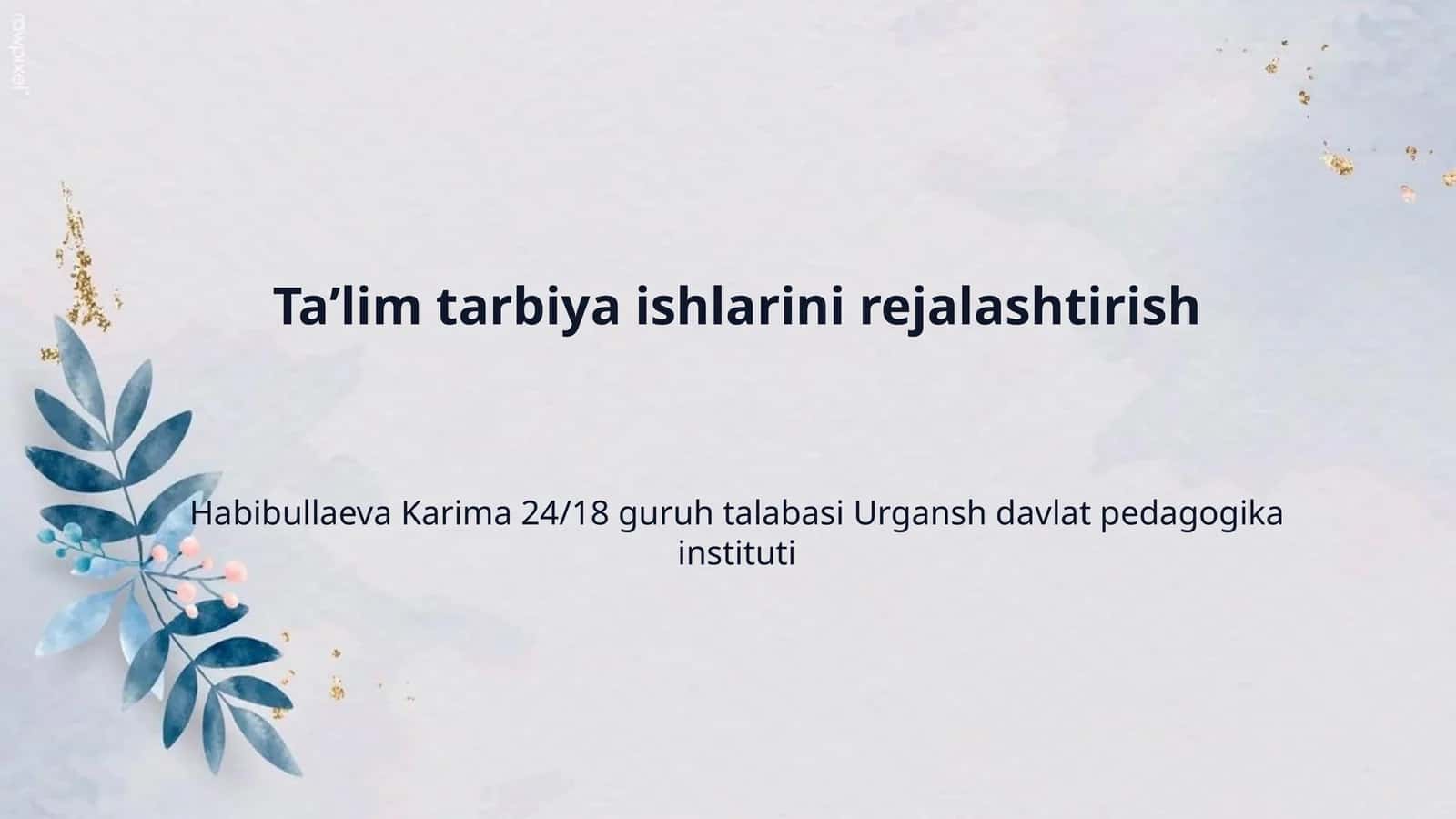 Taʼlim tarbiya ishlarini rejalashtirish