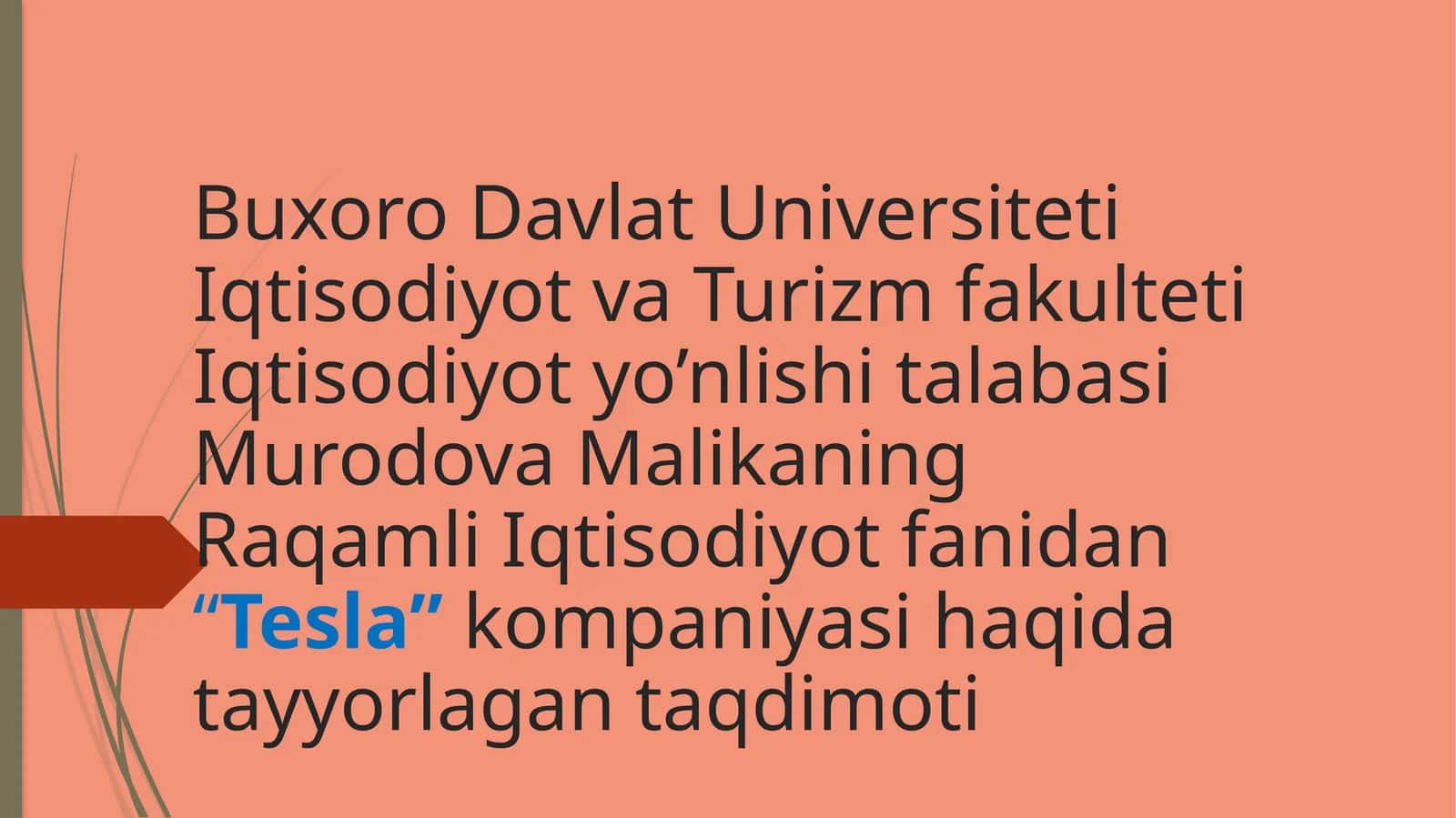 Mavzu: "Tesla" kompaniyasi haqida
