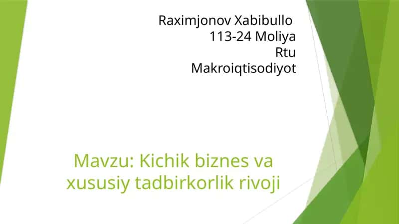 Kichik biznes va tadbirkorlik rivoji