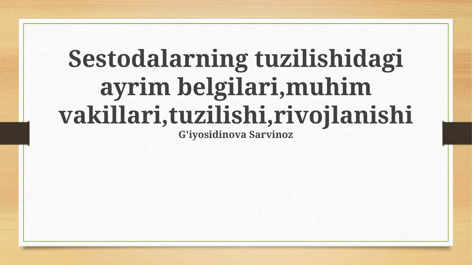 Cestodalarning tuzilishidagi ayrim belgilari,muhim vakillari,tuzilishi,rivojlanishi