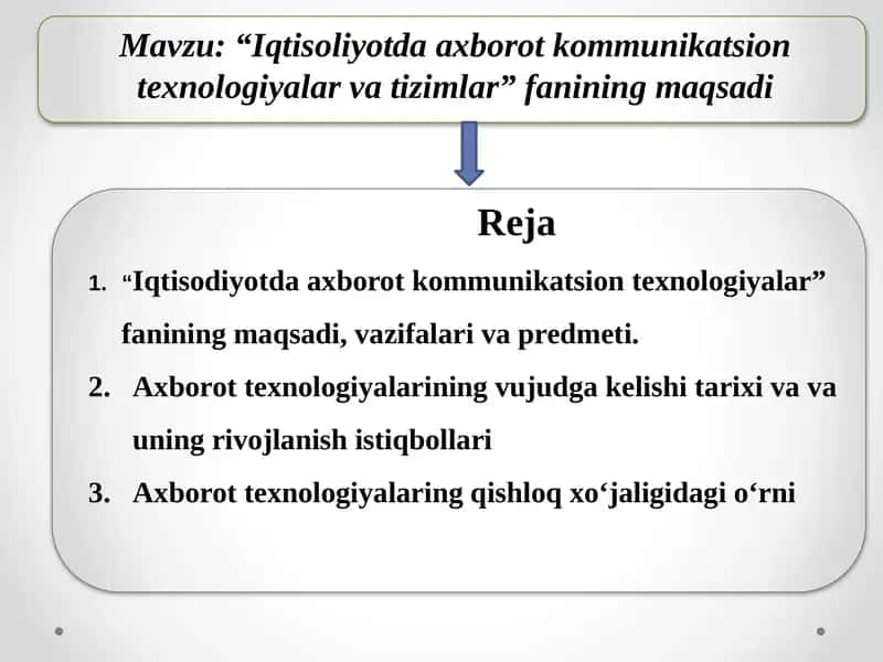 Iqtisodiyotda axborot kommunikatsion texnologiyalar va tizimlar