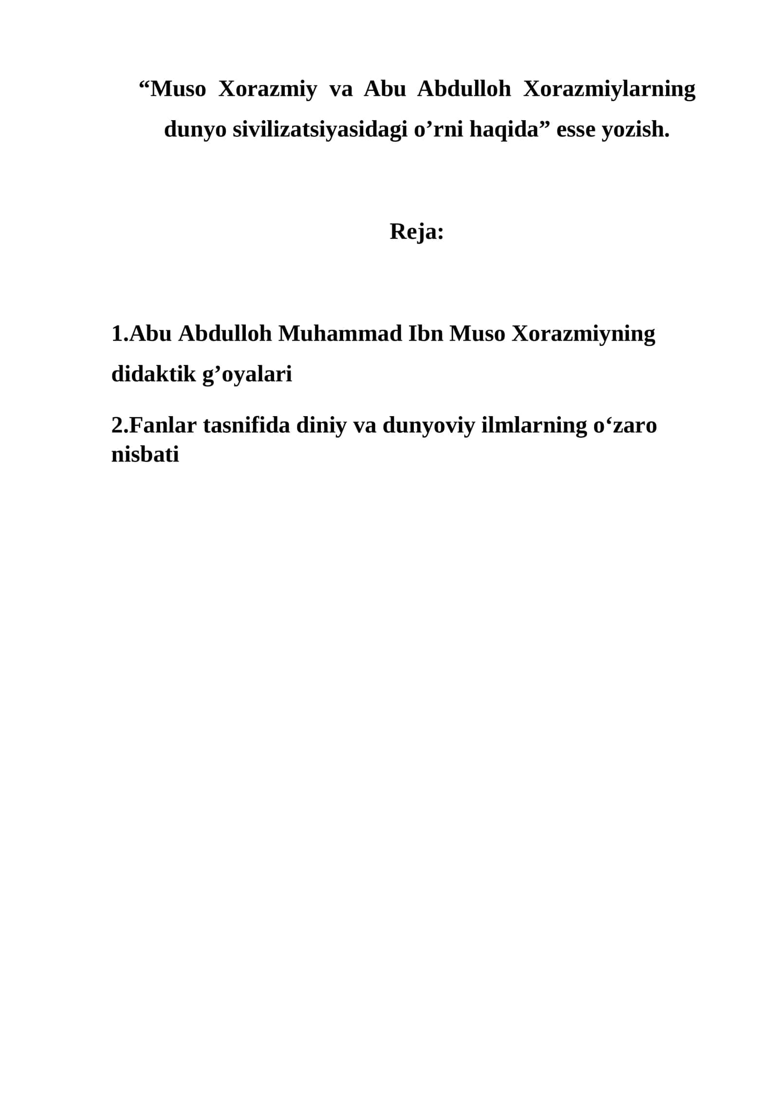Abu Abdulloh Muhammad ibn Muso Xorazmiyning didaktik g’oyalari