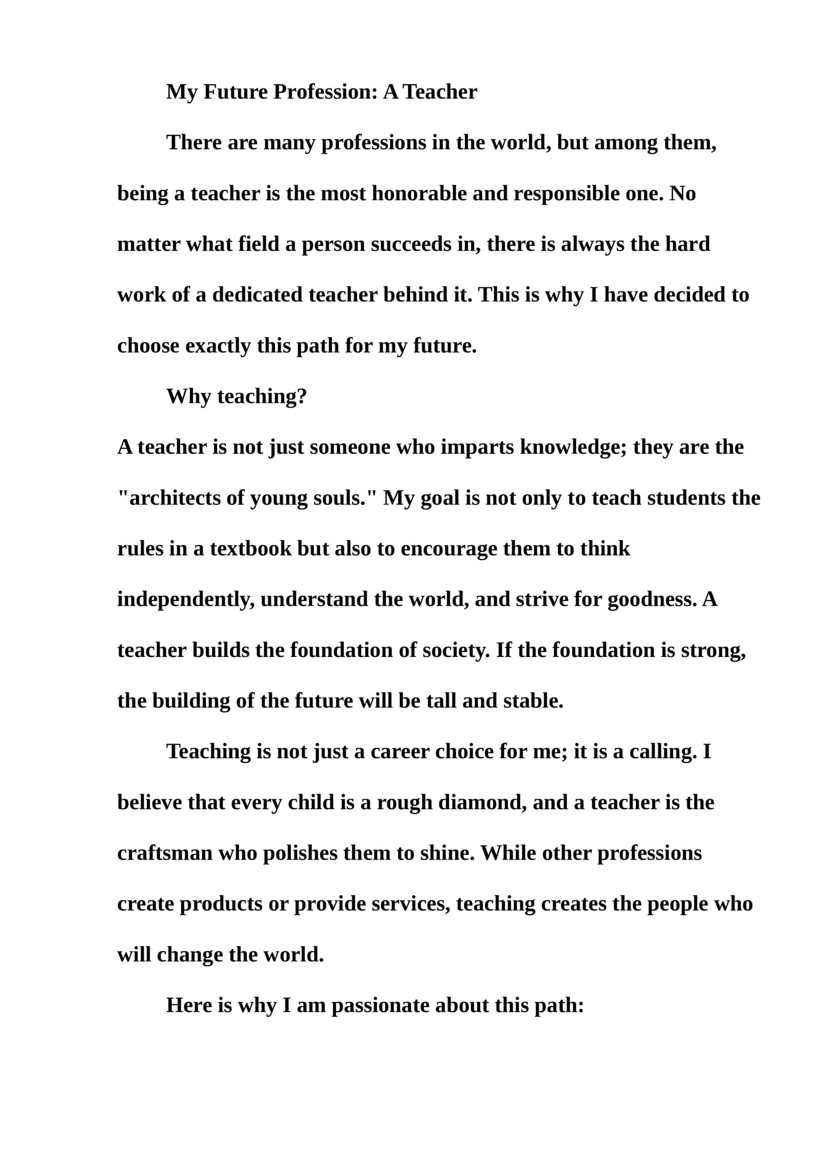 My Future Profession: A Teacher insho ingliz tilida esse