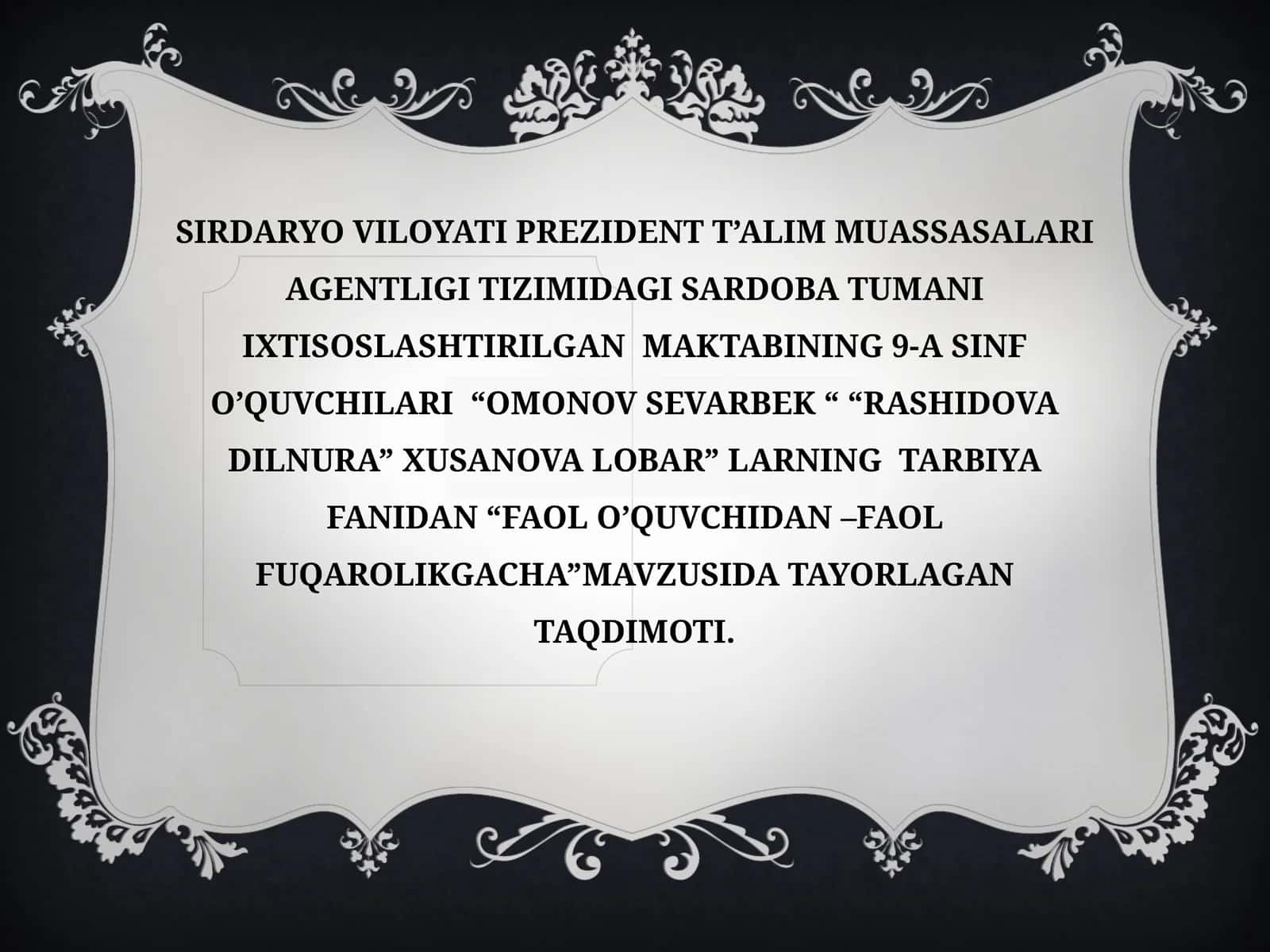 TAQDIMOT MAVZUSI VA MAQSADI