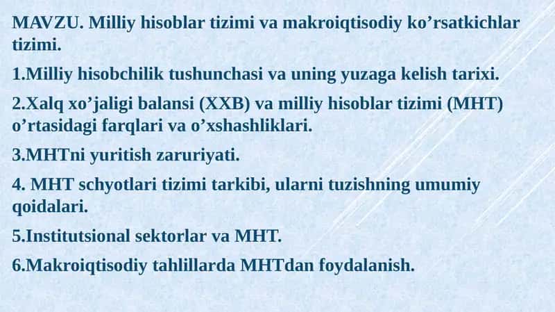 Milliy hisoblar tizimi va makroiqtisodiy koʼrsatkichlar tizimi