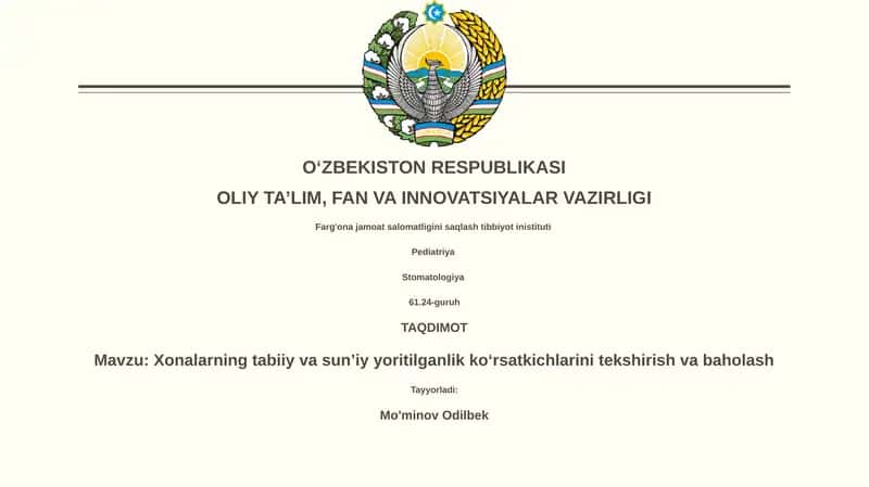 Xonalarning tabiiy va sun’iy yoritilganlik ko‘rsatkichlarini tekshirish va baholash