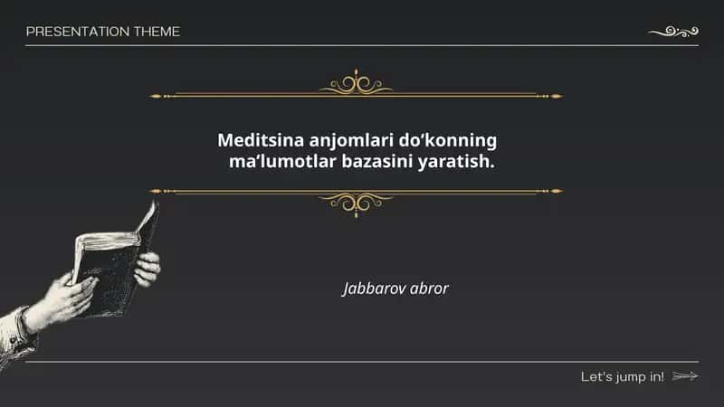 Meditsina anjomlari do‘konning ma’lumotlar bazasini yaratish