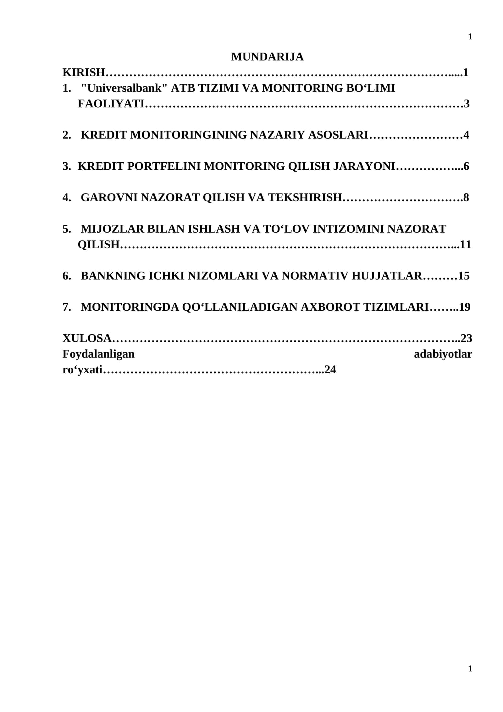 Ushbu amaliyot hisoboti "Universalbank" ATB Qoʻqon shahar filialining Monitoring boʻlimida amaliyot davomida olgan bilim va tajribalarimni