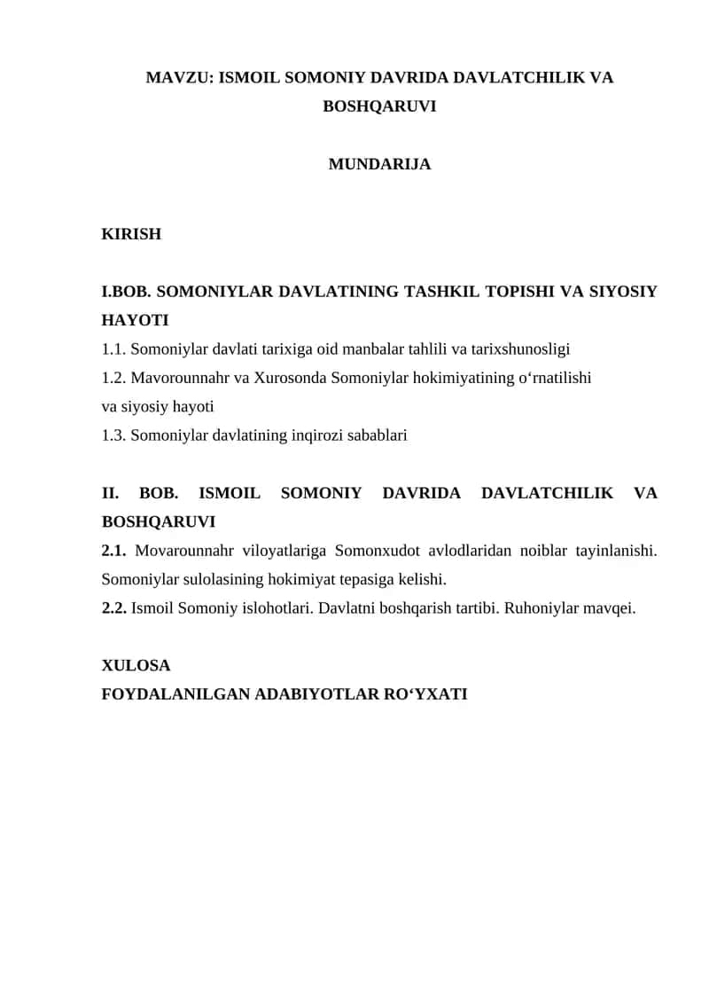 ISMOIL SOMONIY DAVRIDA DAVLATCHILIK VA BOSHQARUVI