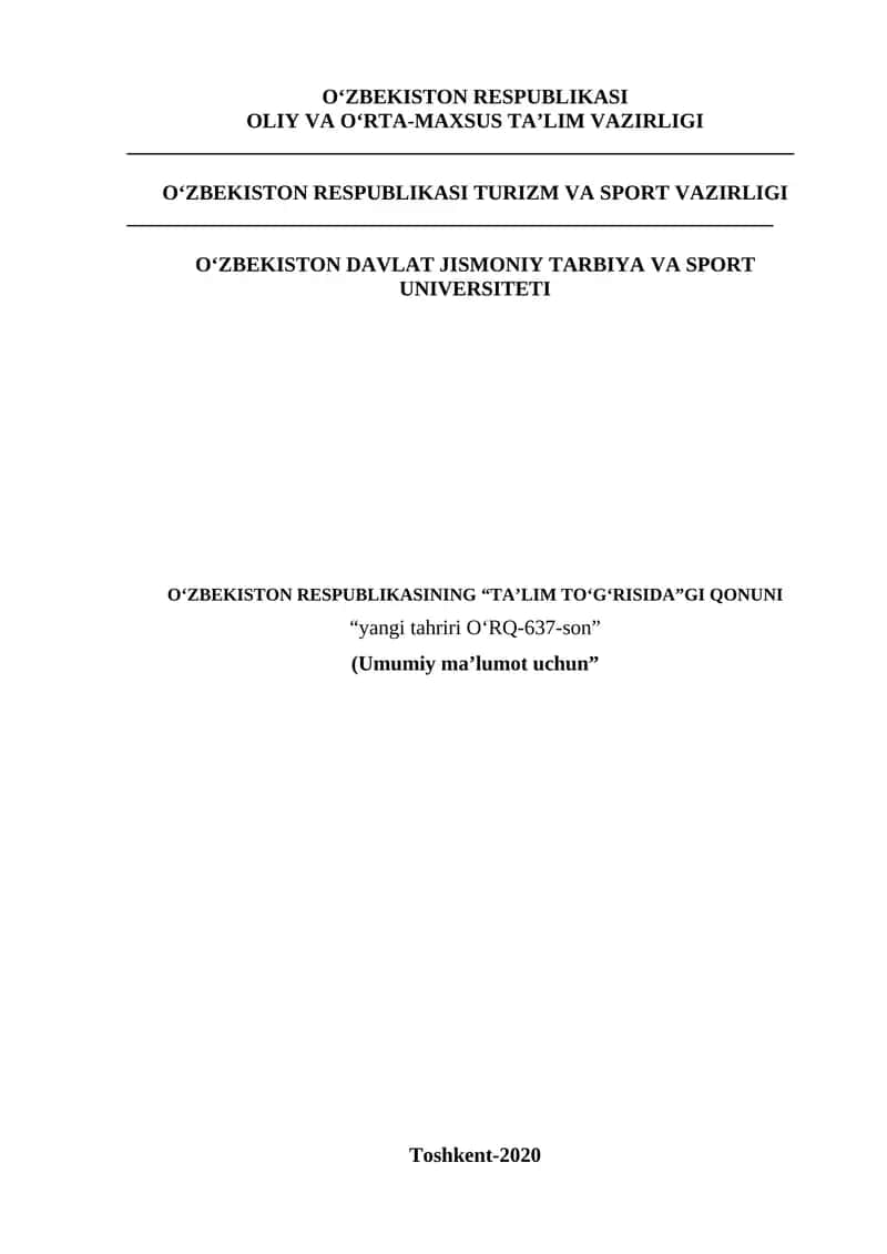 O‘ZBEKISTON RESPUBLIKASI TA’LIM TO‘G‘RISIDA QONUNI