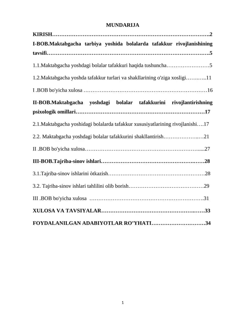 Maktabgacha tarbiya yoshida bolalarda tafakkur rivojlanishining tavsifi