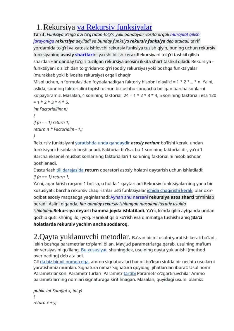 Rekursiya va Rekursiv funksiyalar