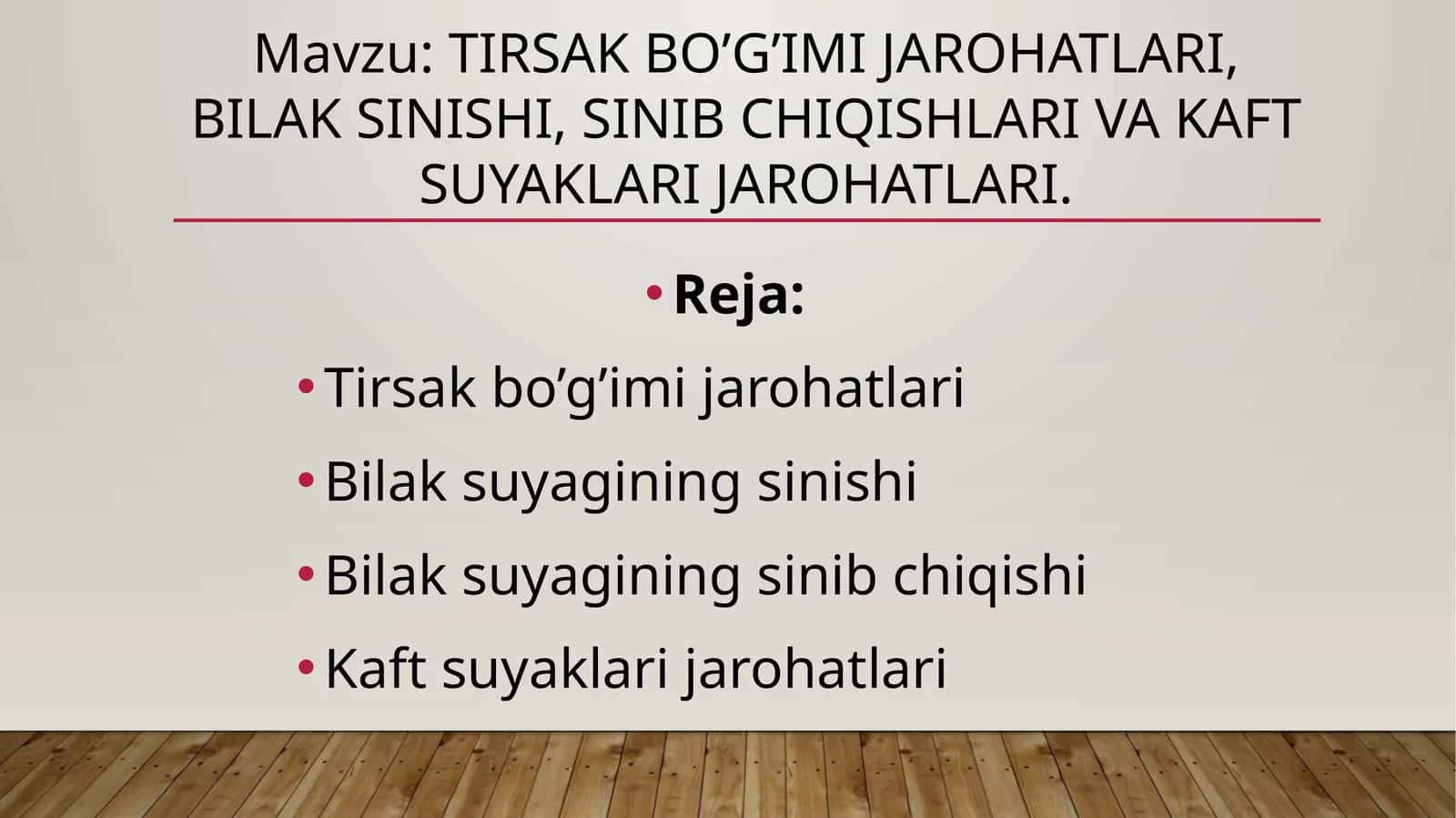 tirsak bo’g’imi jarohatlari, bilak sinishi, sinib chiqishlari va kaft suyaklari jarohatlari