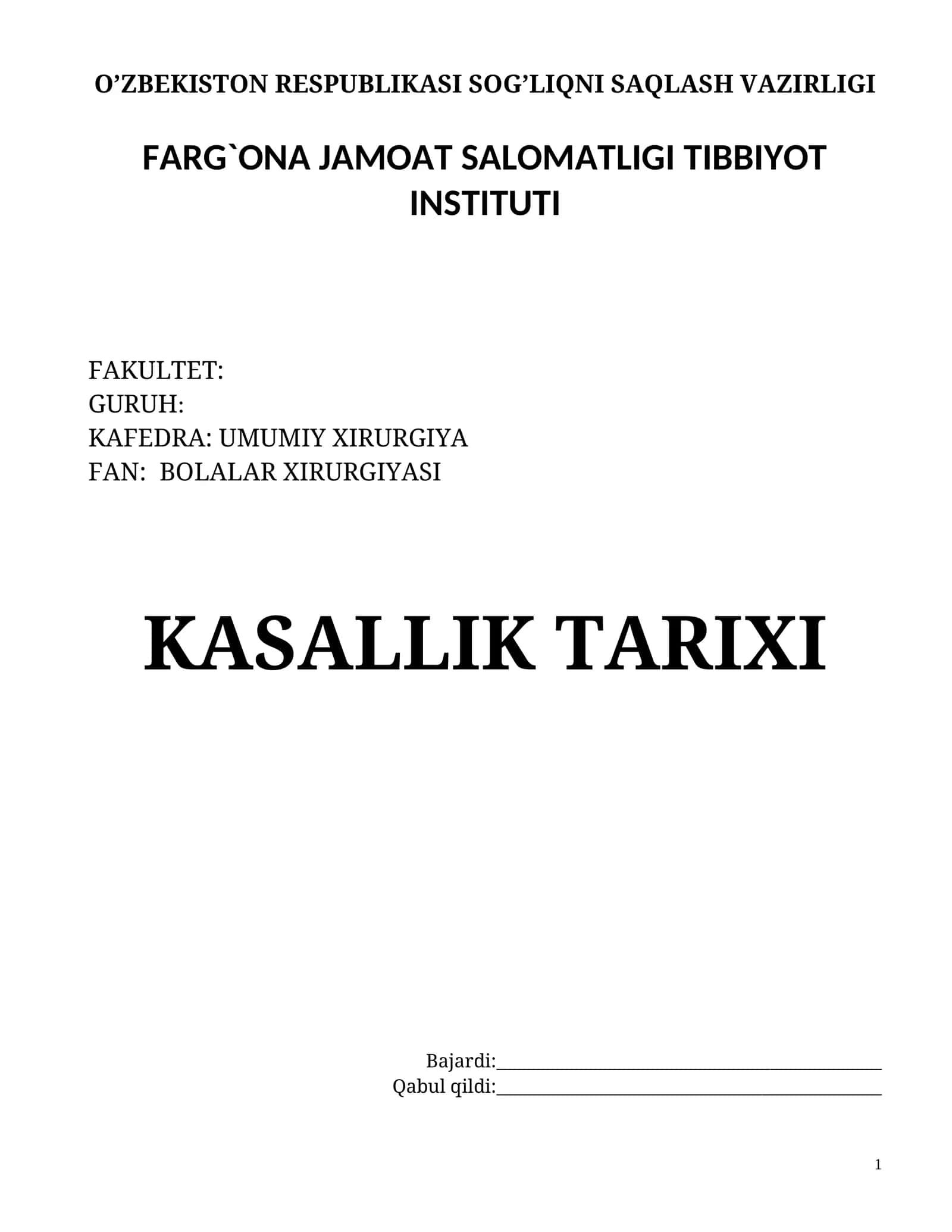 KASALLIK TARIXI