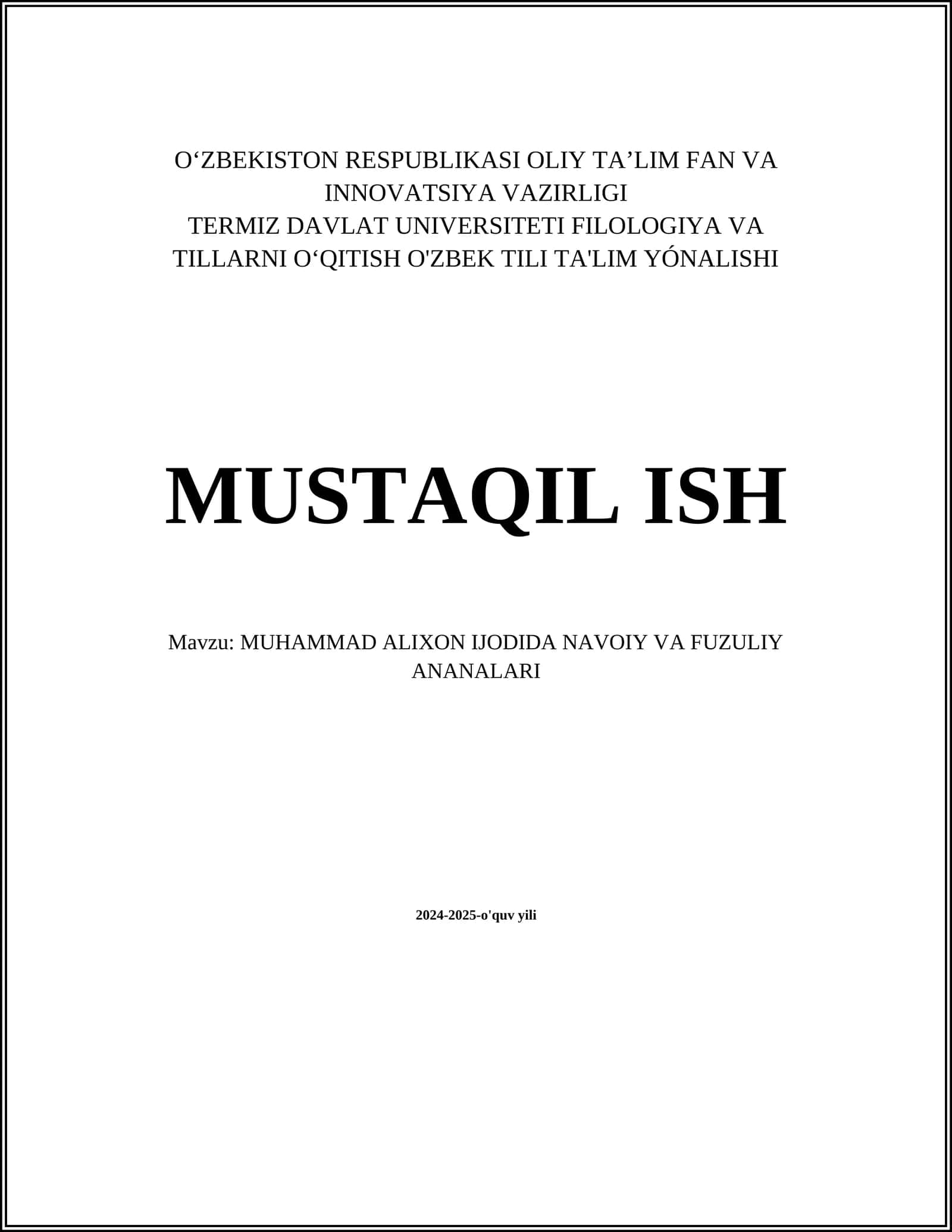 MUHAMMAD ALIXON IJODIDA NAVOIY VA FUZULIY ANANALARI