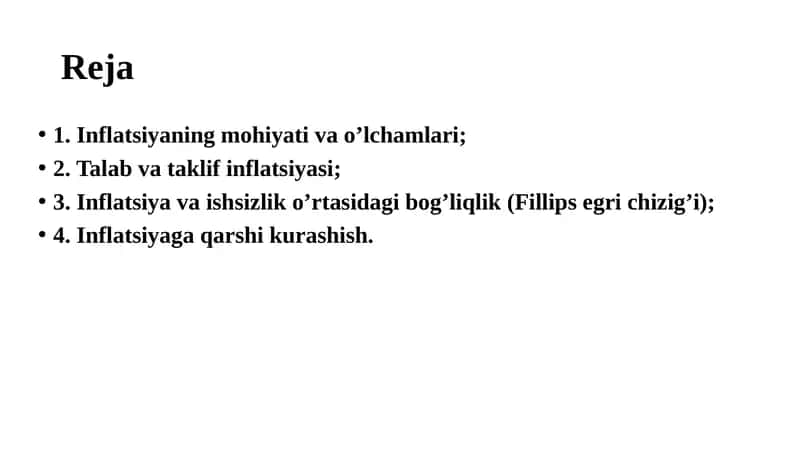 Inflatsiya va ishsizlik o’rtasidagi bog’liqlik (Fillips egri chizig’i);