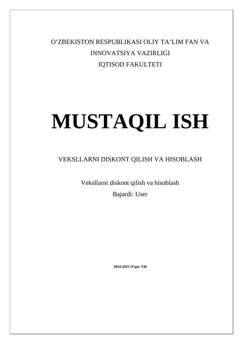 Veksllarni diskont qilish va hisoblash