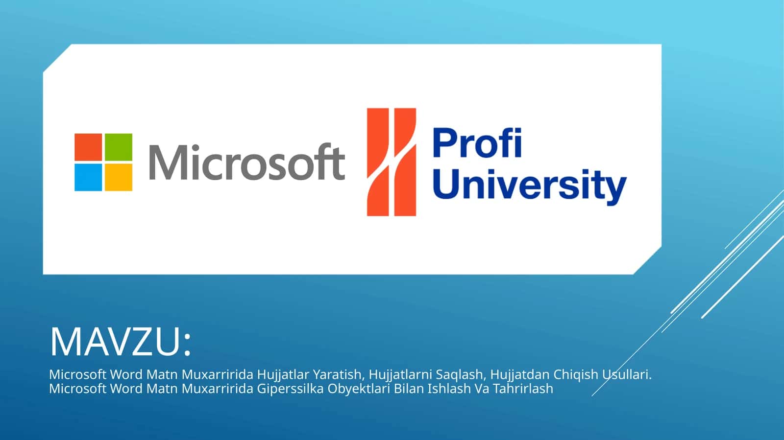 Microsoft word matn muxarririda hujjatlar yaratish,hujjatlarni saqlash,hujjatdan chiqish usullari.microsoft word matn muxarririda gipperssilka obyektlari bilan ishlash va tahrirlash