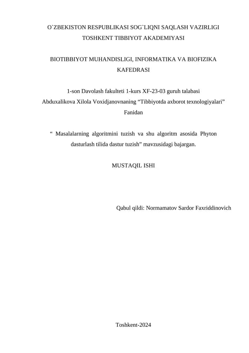 Tibbiyotda axborot texnologiyalari