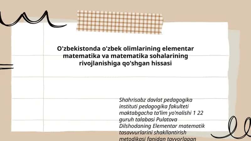 Elementar matematik tasavvurlarini shakllantirish metodikasi