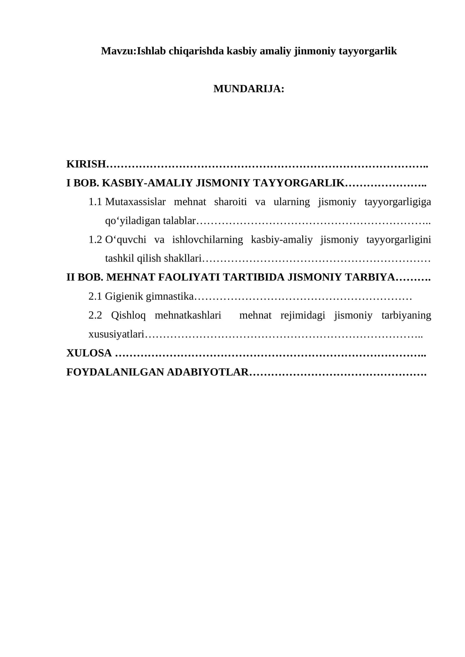 Ishlab chiqarishda kasbiy amaliy jinmoniy tayyorgarlik