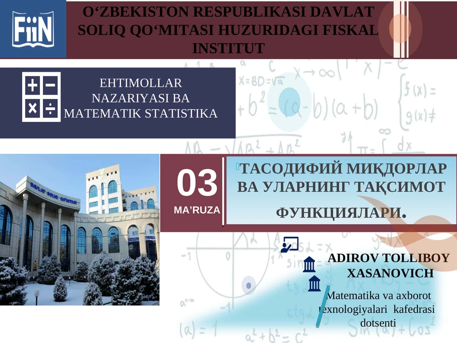 EHTIMOLLAR NAZARIYASI BA MATEMATIK STATISTIKA