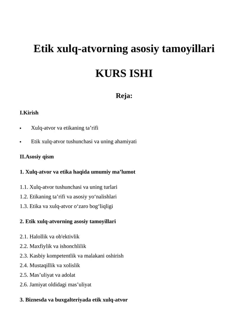 Etik xulq-atvorning asosiy tamoyillari
