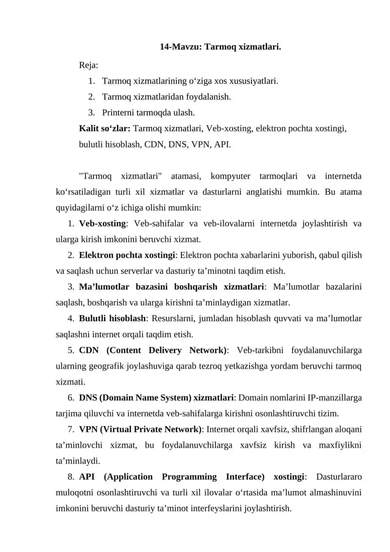 Tarmoq xizmatlari