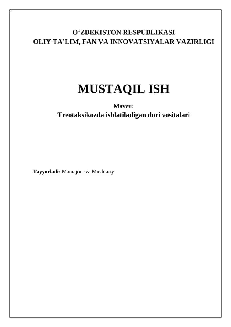 Treotaksikozda ishlatiladigan dori vositalari