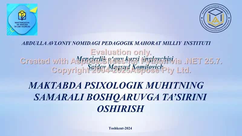 "MAKTABDA PSIXOLOGIK MUHITNING SAMARALI BOSHQARUVGA TA’SIRINI OSHIRISH"