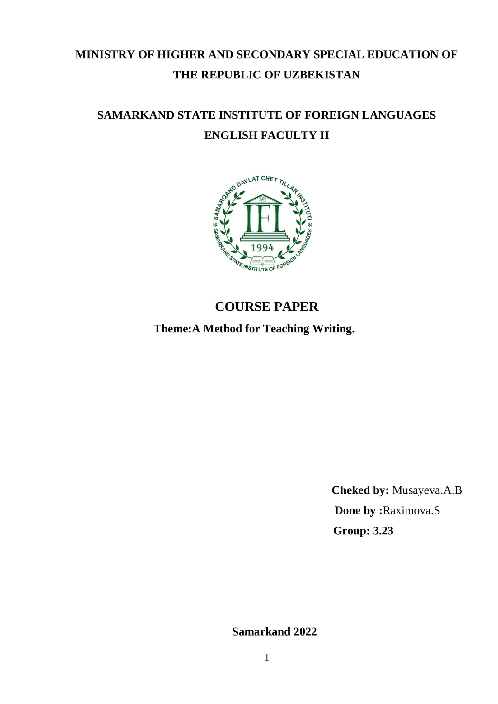 A Method for Teaching Writing