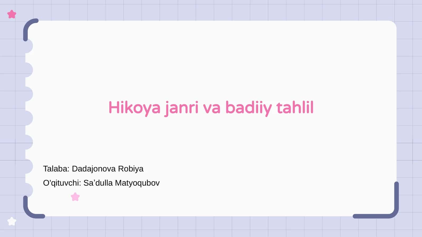 Hikoya janri va badiiy tahlil