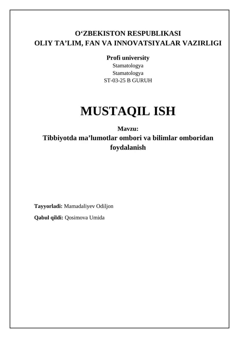 Tibbiyotda ma'lumotlar ombori va bilimlar omboridan foydalanish