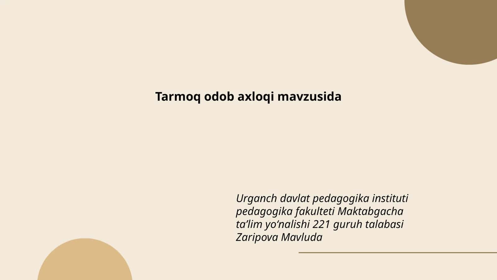 Tarmoq odob axloqi mavzusida