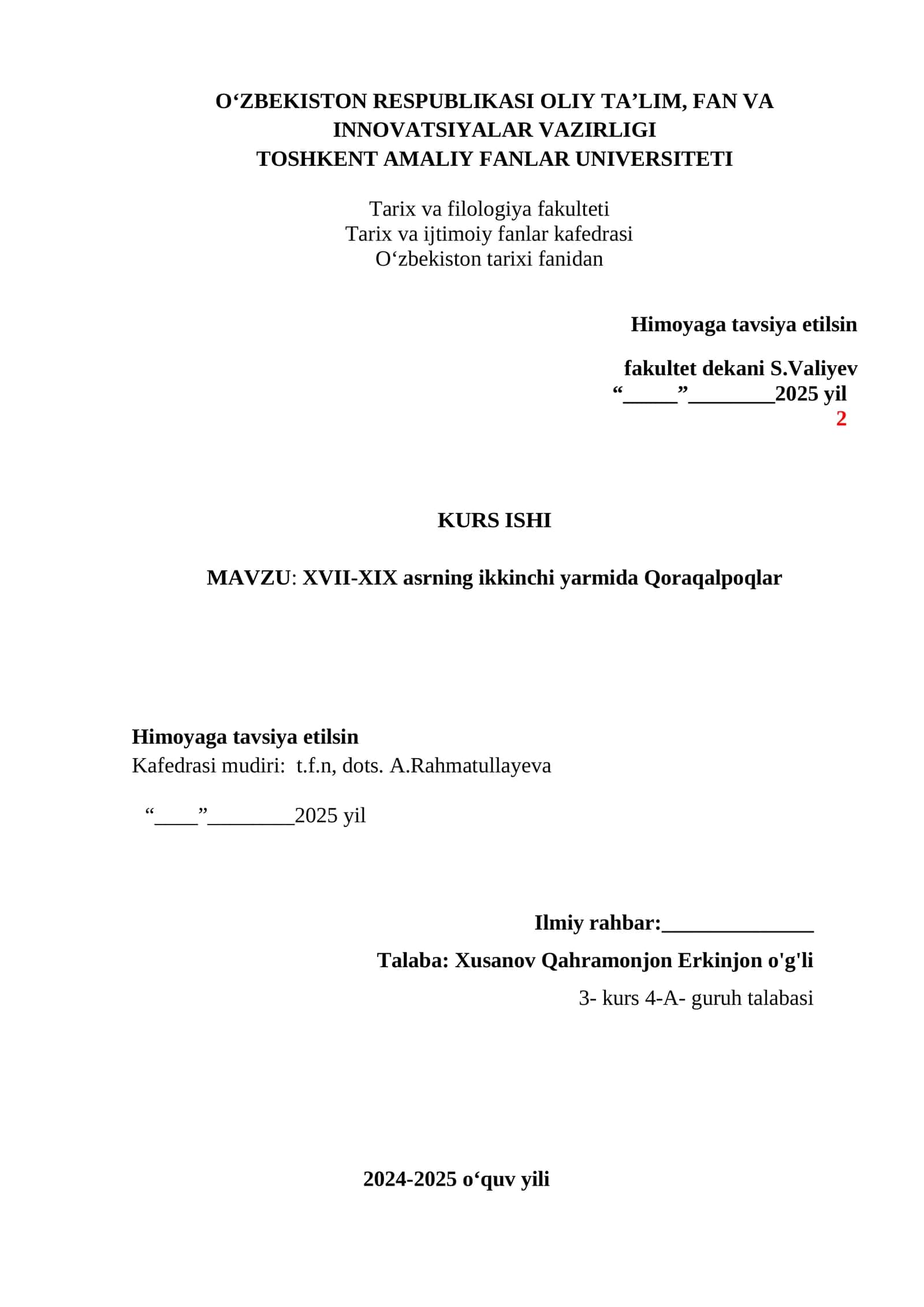 XVII-XIX asrning ikkinchi yarmida Qoraqalpoqlar