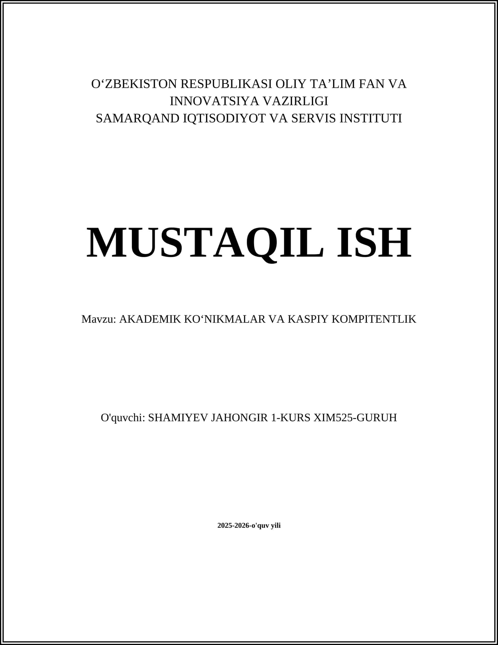 AKADEMIK KOʻNIKMALAR VA KASPIY KOMPITENTLIK