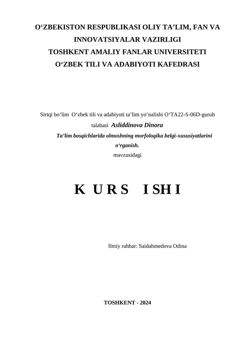 Olmoshning Morfologika Belgi-Xususiyatlari