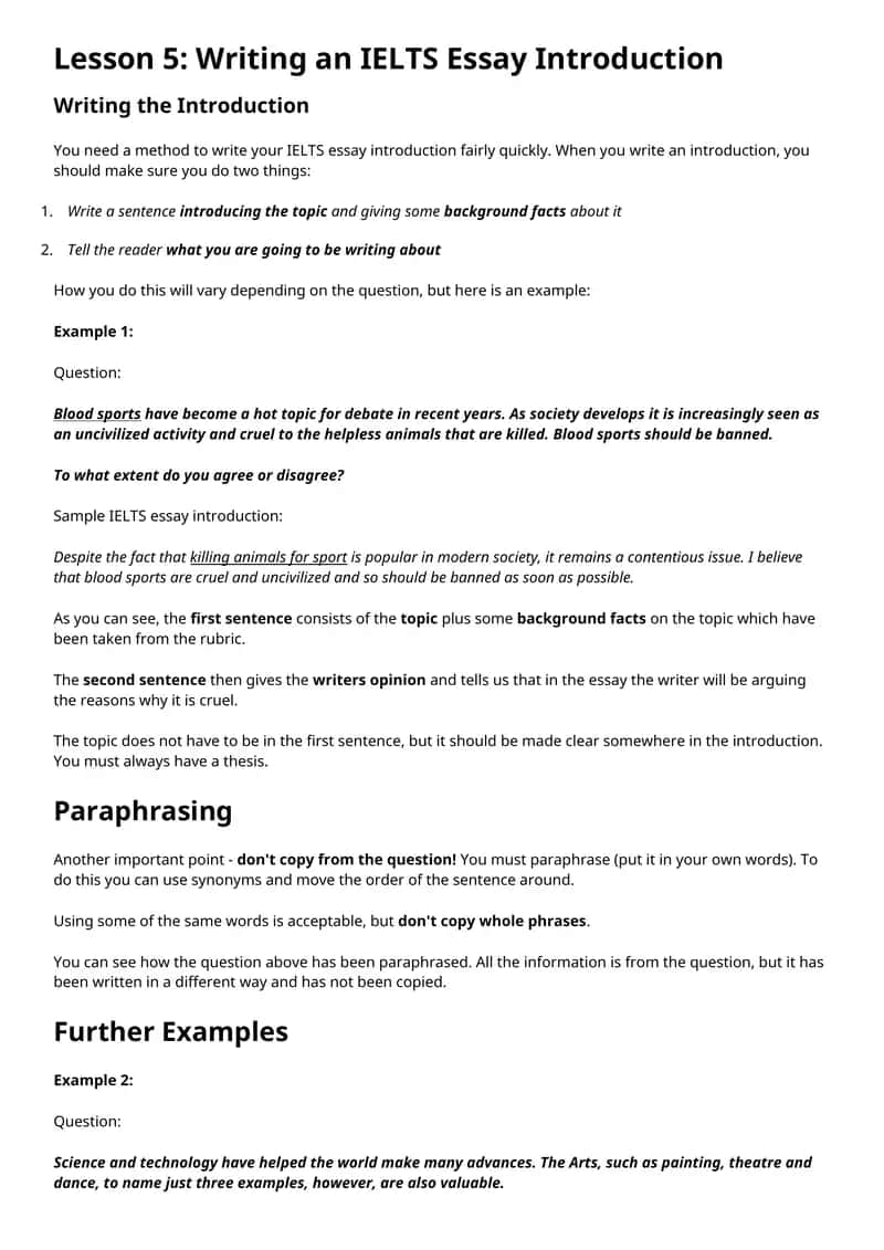 Lesson 5: Writing an IELTS Essay Introduction
