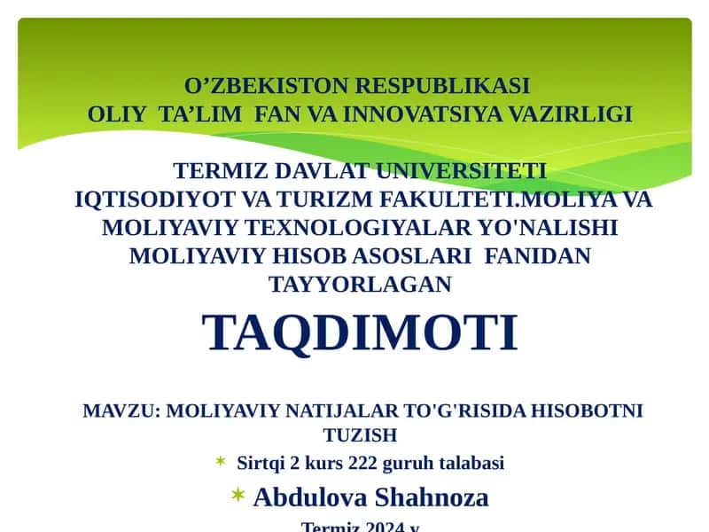 Moliyaviy natijalar to'g'risida hisobotni tuzish