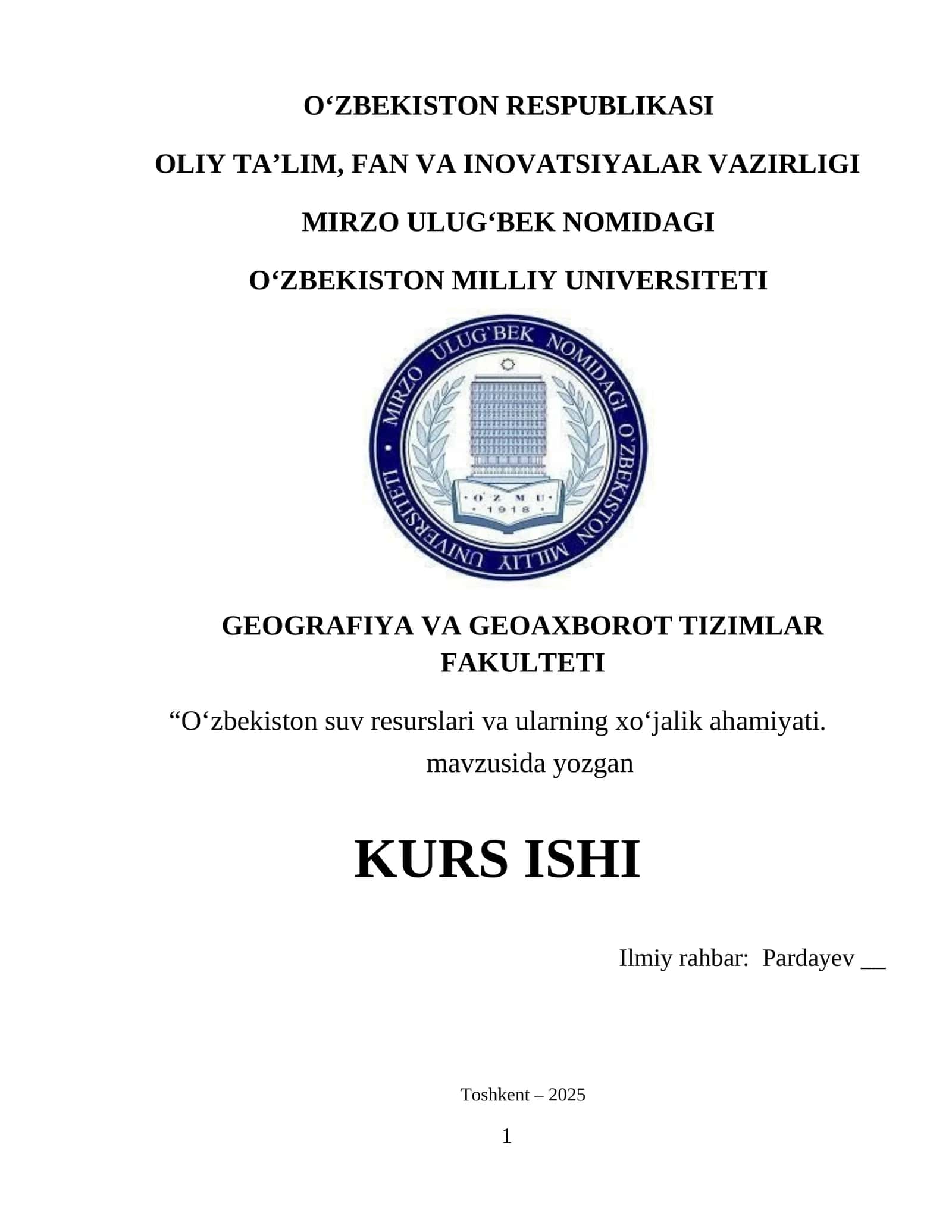 O‘zbekiston suv resurslari va ularning xo‘jalik ahamiyati