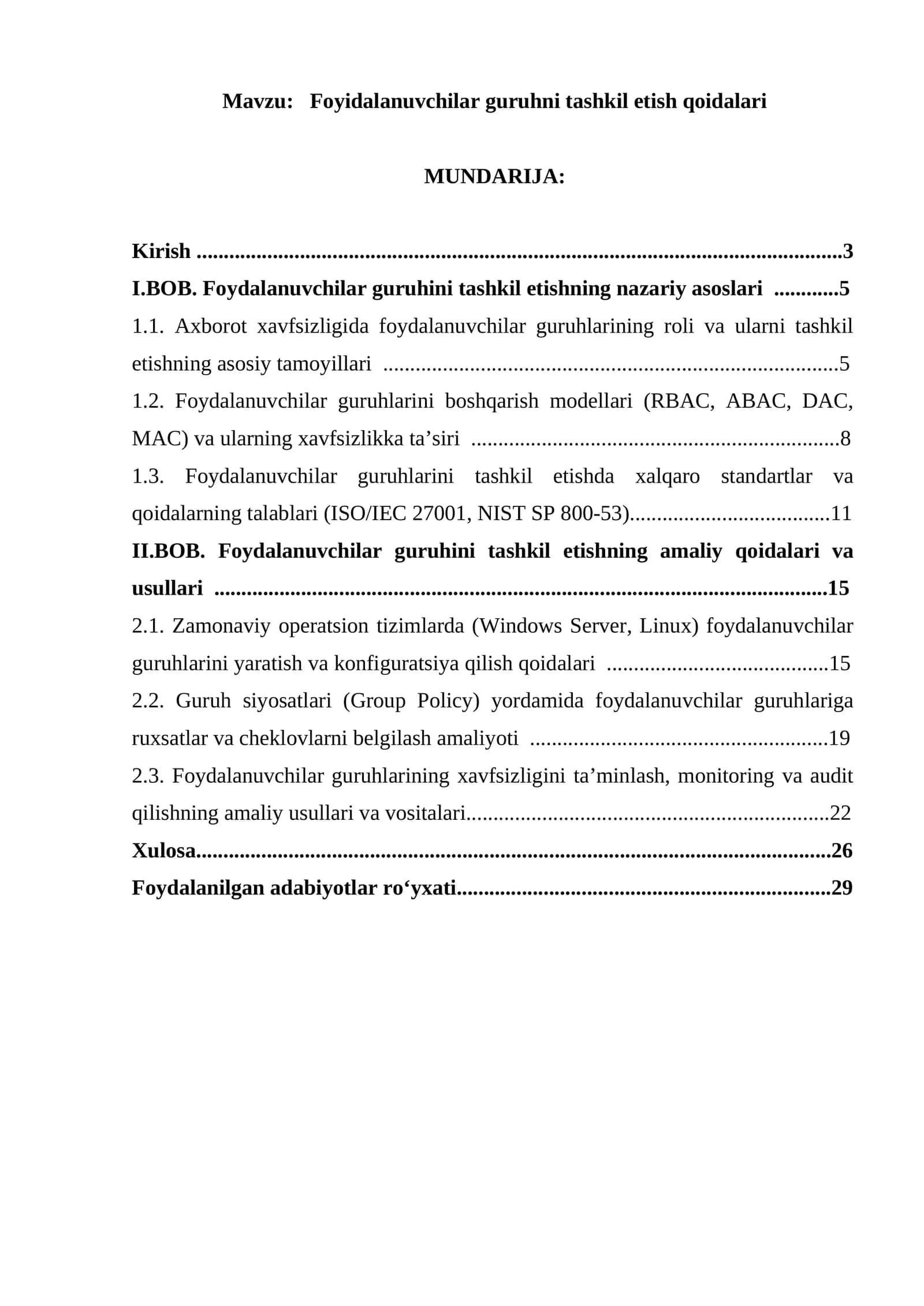 Foyidalanuvchilar guruhni tashkil etish qoidalari