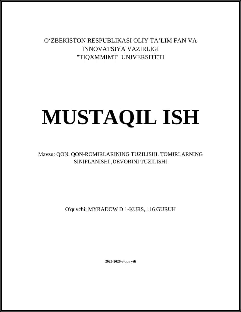 QON. QON-ROMIRLARINING TUZILISHI. TOMIRLARNING SINIFLANISHI,DEVORINI TUZILISHI