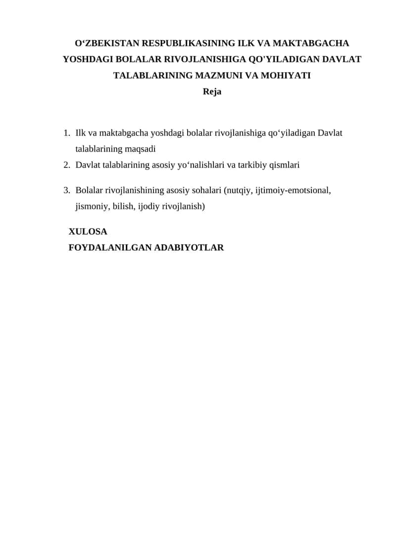 Davlat talablarining maqsadi