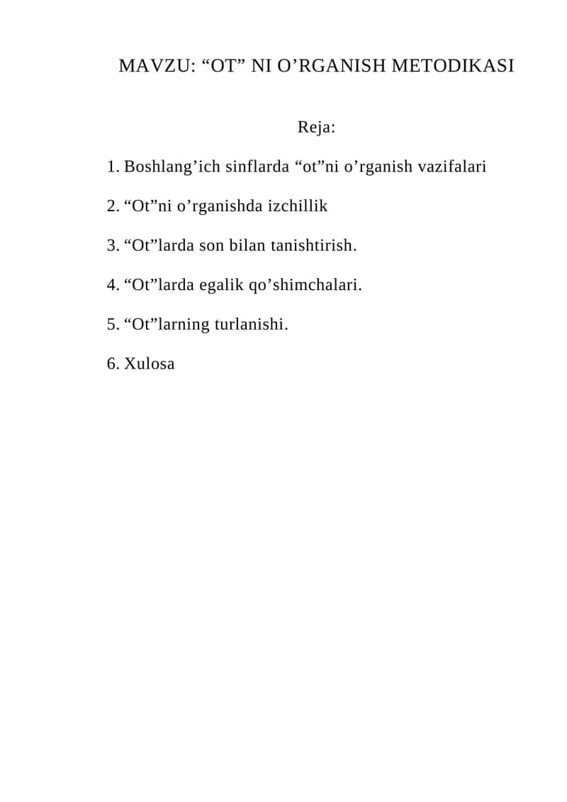 “OT” NI O’RGANISH METODIKASI